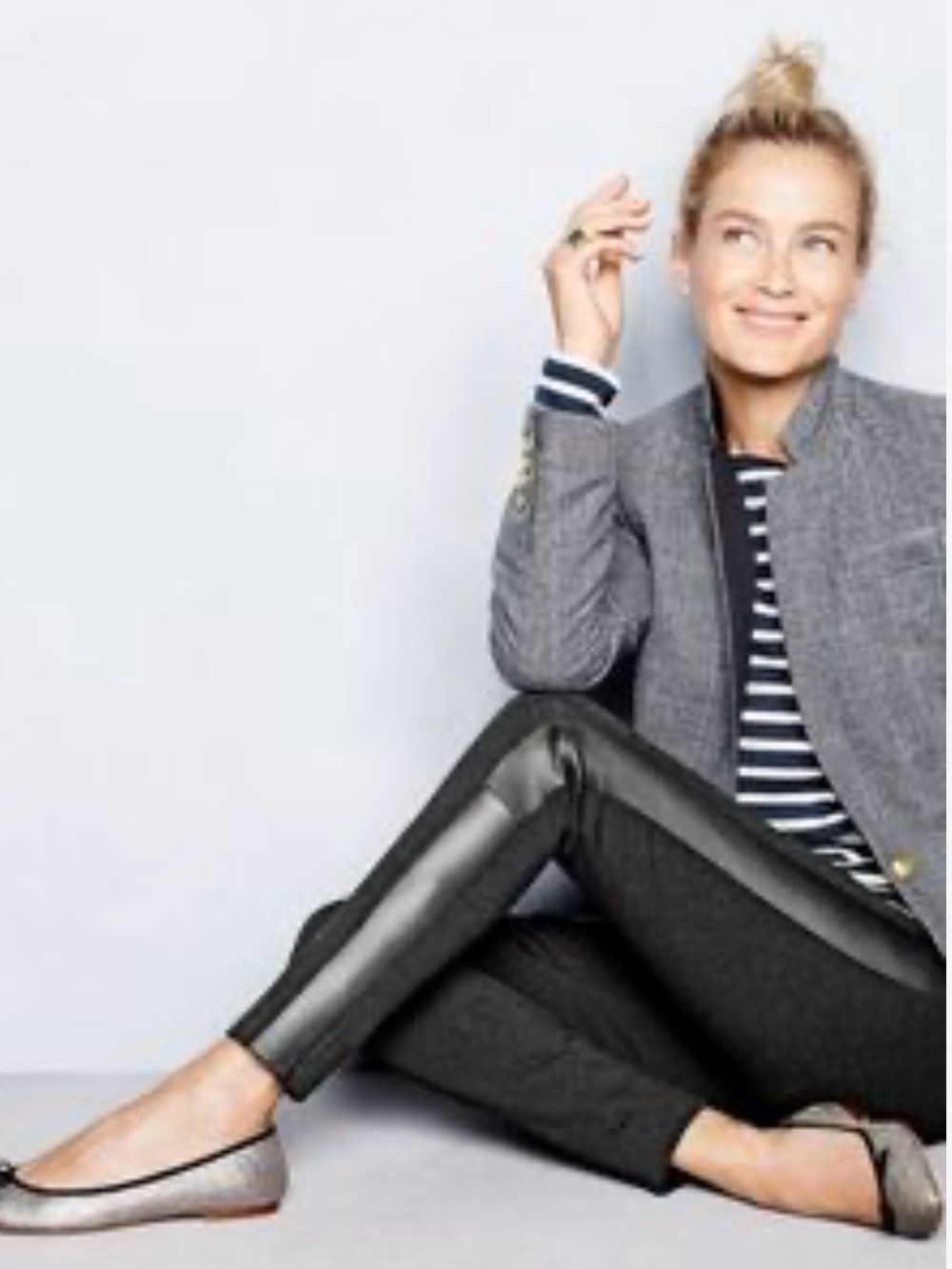 J.Crew Pixie Pants Skinny Leg Tuxedo Black Trousers 04322 Leather Side Sz 6
